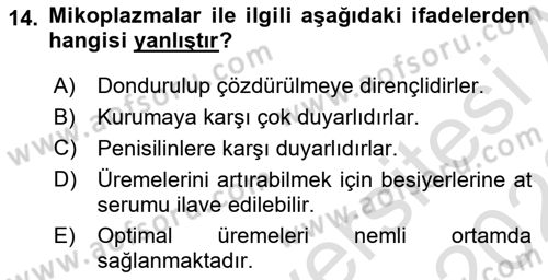 Veteriner Mikrobiyoloji ve Epidemiyoloji Dersi 2022 - 2023 Yılı (Final) Dönem Sonu Sınavı 14. Soru