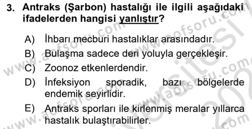 Veteriner Mikrobiyoloji ve Epidemiyoloji Dersi 2022 - 2023 Yılı (Final) Dönem Sonu Sınav Soruları 3. Soru