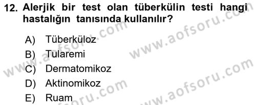 Veteriner Mikrobiyoloji ve Epidemiyoloji Dersi 2022 - 2023 Yılı Yaz Okulu Sınav Soruları 12. Soru
