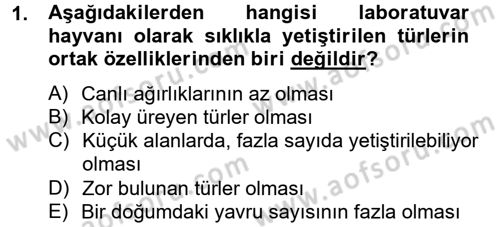 Laboratuvar Hayvanlarını Yetiştirme ve Sağlığı Dersi 2012 - 2013 Yılı (Vize) Ara Sınav Soruları 1. Soru