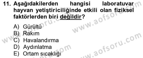 Laboratuvar Hayvanlarını Yetiştirme ve Sağlığı Dersi 2012 - 2013 Yılı (Vize) Ara Sınav Soruları 11. Soru
