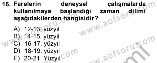 Laboratuvar Hayvanlarını Yetiştirme ve Sağlığı Dersi 2012 - 2013 Yılı (Vize) Ara Sınav Soruları 16. Soru