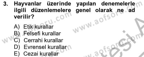 Laboratuvar Hayvanlarını Yetiştirme ve Sağlığı Dersi 2012 - 2013 Yılı (Vize) Ara Sınav Soruları 3. Soru