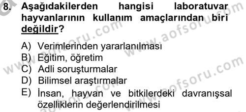 Laboratuvar Hayvanlarını Yetiştirme ve Sağlığı Dersi 2012 - 2013 Yılı (Vize) Ara Sınav Soruları 8. Soru