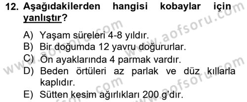 Laboratuvar Hayvanlarını Yetiştirme ve Sağlığı Dersi 2012 - 2013 Yılı (Final) Dönem Sonu Sınav Soruları 12. Soru