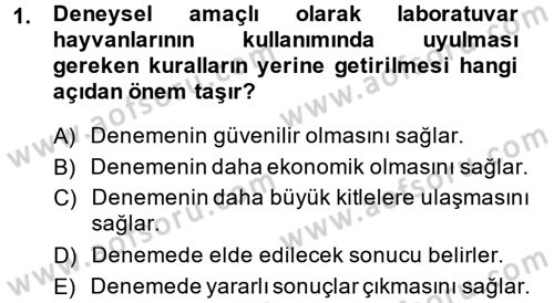 Laboratuvar Hayvanlarını Yetiştirme ve Sağlığı Dersi 2013 - 2014 Yılı (Vize) Ara Sınav Soruları 1. Soru
