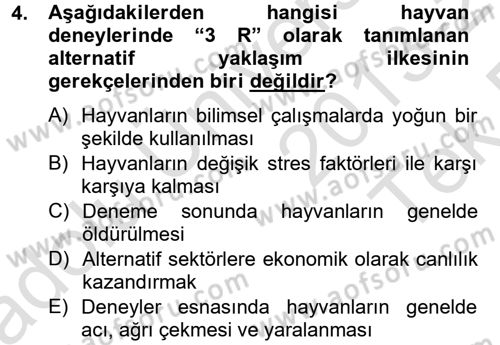 Laboratuvar Hayvanlarını Yetiştirme ve Sağlığı Dersi 2013 - 2014 Yılı Tek Ders Sınav Soruları 4. Soru