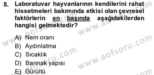 Laboratuvar Hayvanlarını Yetiştirme ve Sağlığı Dersi 2013 - 2014 Yılı Tek Ders Sınav Soruları 5. Soru