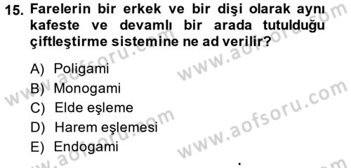 Laboratuvar Hayvanlarını Yetiştirme ve Sağlığı Dersi 2014 - 2015 Yılı (Vize) Ara Sınav Soruları 15. Soru