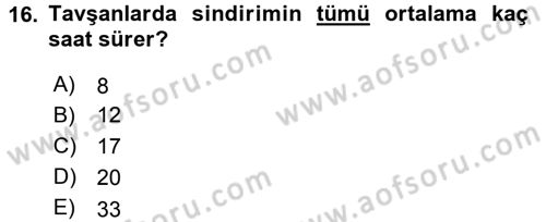 Laboratuvar Hayvanlarını Yetiştirme ve Sağlığı Dersi 2015 - 2016 Yılı (Final) Dönem Sonu Sınav Soruları 16. Soru