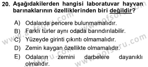 Laboratuvar Hayvanlarını Yetiştirme ve Sağlığı Dersi 2015 - 2016 Yılı (Final) Dönem Sonu Sınav Soruları 20. Soru