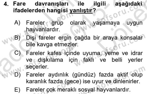 Laboratuvar Hayvanlarını Yetiştirme ve Sağlığı Dersi 2015 - 2016 Yılı (Final) Dönem Sonu Sınav Soruları 4. Soru