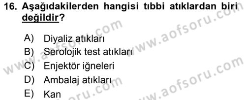 Laboratuvar Hayvanlarını Yetiştirme ve Sağlığı Dersi 2015 - 2016 Yılı Tek Ders Sınavı 16. Soru