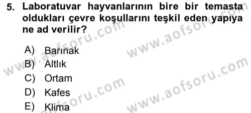 Laboratuvar Hayvanlarını Yetiştirme ve Sağlığı Dersi 2015 - 2016 Yılı Tek Ders Sınavı 5. Soru