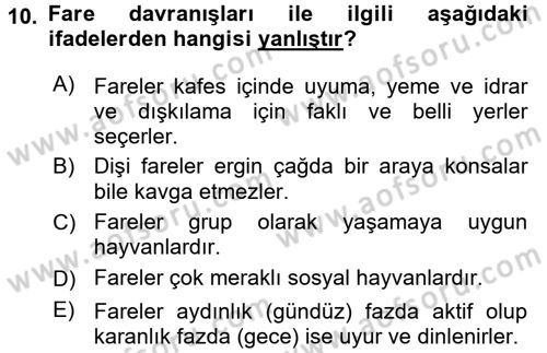 Laboratuvar Hayvanlarını Yetiştirme ve Sağlığı Dersi 2016 - 2017 Yılı 3 Ders Sınav Soruları 10. Soru