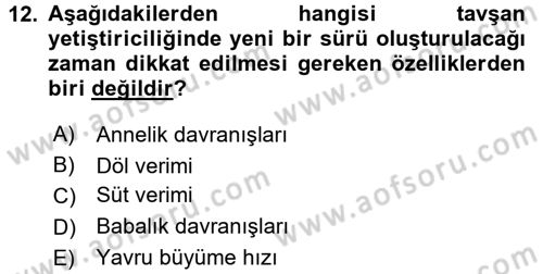 Laboratuvar Hayvanlarını Yetiştirme ve Sağlığı Dersi 2016 - 2017 Yılı 3 Ders Sınav Soruları 12. Soru