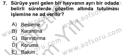 Laboratuvar Hayvanlarını Yetiştirme ve Sağlığı Dersi 2016 - 2017 Yılı 3 Ders Sınav Soruları 7. Soru