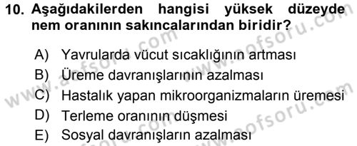 Laboratuvar Hayvanlarını Yetiştirme ve Sağlığı Dersi 2016 - 2017 Yılı (Vize) Ara Sınav Soruları 10. Soru