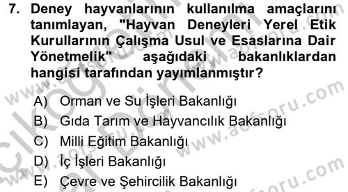 Laboratuvar Hayvanlarını Yetiştirme ve Sağlığı Dersi 2016 - 2017 Yılı (Vize) Ara Sınav Soruları 7. Soru