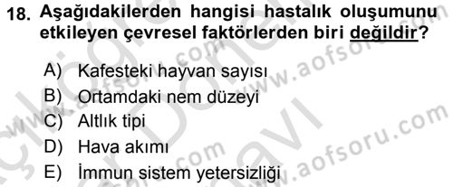 Laboratuvar Hayvanlarını Yetiştirme ve Sağlığı Dersi 2016 - 2017 Yılı (Final) Dönem Sonu Sınavı 18. Soru