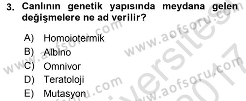 Laboratuvar Hayvanlarını Yetiştirme ve Sağlığı Dersi 2016 - 2017 Yılı (Final) Dönem Sonu Sınavı 3. Soru