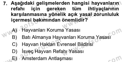Laboratuvar Hayvanlarını Yetiştirme ve Sağlığı Dersi 2017 - 2018 Yılı 3 Ders Sınav Soruları 7. Soru