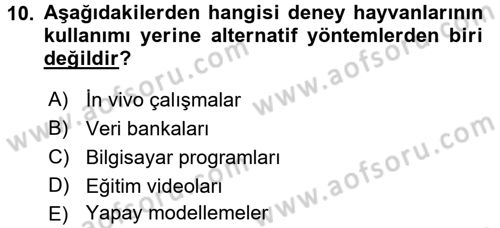 Laboratuvar Hayvanlarını Yetiştirme ve Sağlığı Dersi 2017 - 2018 Yılı (Vize) Ara Sınavı 10. Soru