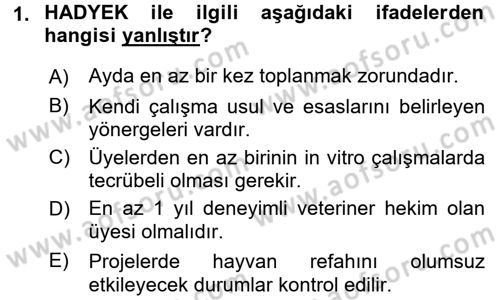 Laboratuvar Hayvanlarını Yetiştirme ve Sağlığı Dersi 2017 - 2018 Yılı (Final) Dönem Sonu Sınav Soruları 1. Soru
