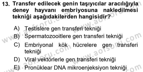 Laboratuvar Hayvanlarını Yetiştirme ve Sağlığı Dersi 2017 - 2018 Yılı (Final) Dönem Sonu Sınav Soruları 13. Soru