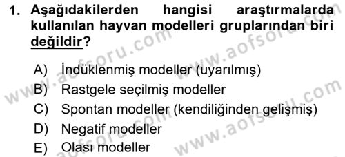 Laboratuvar Hayvanlarını Yetiştirme ve Sağlığı Dersi 2018 - 2019 Yılı (Vize) Ara Sınavı 1. Soru