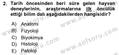 Laboratuvar Hayvanlarını Yetiştirme ve Sağlığı Dersi 2018 - 2019 Yılı (Vize) Ara Sınavı 2. Soru