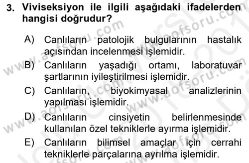 Laboratuvar Hayvanlarını Yetiştirme ve Sağlığı Dersi 2018 - 2019 Yılı (Vize) Ara Sınavı 3. Soru