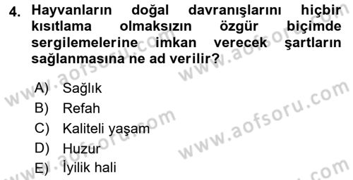 Laboratuvar Hayvanlarını Yetiştirme ve Sağlığı Dersi 2018 - 2019 Yılı (Final) Dönem Sonu Sınav Soruları 4. Soru
