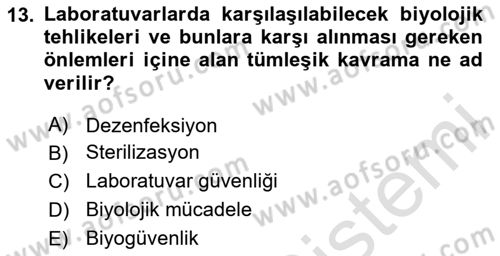 Laboratuvar Hayvanlarını Yetiştirme ve Sağlığı Dersi 2020 - 2021 Yılı Yaz Okulu Sınav Soruları 13. Soru