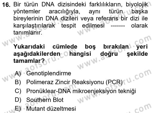 Laboratuvar Hayvanlarını Yetiştirme ve Sağlığı Dersi 2020 - 2021 Yılı Yaz Okulu Sınav Soruları 16. Soru
