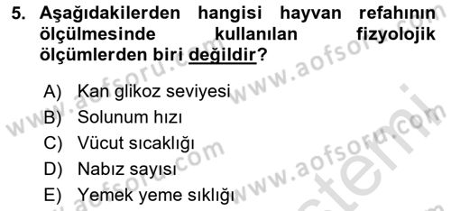 Laboratuvar Hayvanlarını Yetiştirme ve Sağlığı Dersi 2020 - 2021 Yılı Yaz Okulu Sınav Soruları 5. Soru