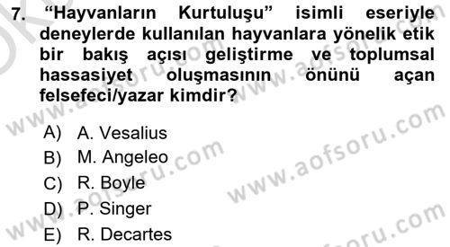 Laboratuvar Hayvanlarını Yetiştirme ve Sağlığı Dersi 2020 - 2021 Yılı Yaz Okulu Sınav Soruları 7. Soru
