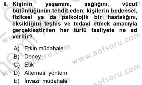 Laboratuvar Hayvanlarını Yetiştirme ve Sağlığı Dersi 2021 - 2022 Yılı (Vize) Ara Sınav Soruları 8. Soru