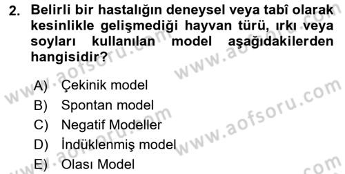 Laboratuvar Hayvanlarını Yetiştirme ve Sağlığı Dersi 2021 - 2022 Yılı (Final) Dönem Sonu Sınav Soruları 2. Soru
