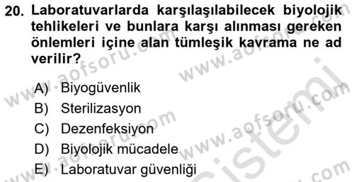 Laboratuvar Hayvanlarını Yetiştirme ve Sağlığı Dersi 2021 - 2022 Yılı (Final) Dönem Sonu Sınav Soruları 20. Soru