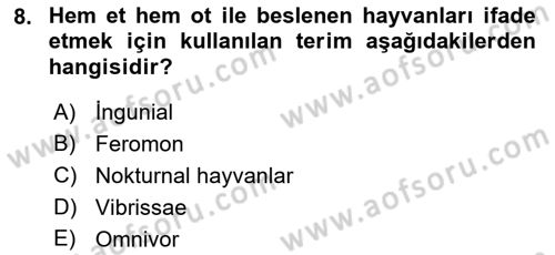 Laboratuvar Hayvanlarını Yetiştirme ve Sağlığı Dersi 2021 - 2022 Yılı (Final) Dönem Sonu Sınav Soruları 8. Soru