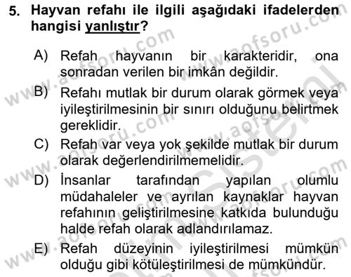 Laboratuvar Hayvanlarını Yetiştirme ve Sağlığı Dersi 2021 - 2022 Yılı Yaz Okulu Sınavı 5. Soru