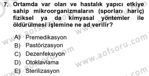 Laboratuvar Hayvanlarını Yetiştirme ve Sağlığı Dersi 2021 - 2022 Yılı Yaz Okulu Sınavı 7. Soru