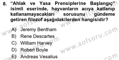 Laboratuvar Hayvanlarını Yetiştirme ve Sağlığı Dersi 2021 - 2022 Yılı Yaz Okulu Sınavı 8. Soru