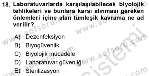 Laboratuvar Hayvanlarını Yetiştirme ve Sağlığı Dersi 2022 - 2023 Yılı Yaz Okulu Sınav Soruları 18. Soru