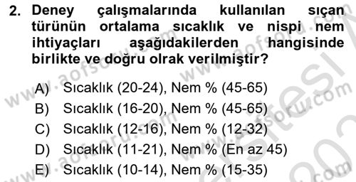 Laboratuvar Hayvanlarını Yetiştirme ve Sağlığı Dersi 2022 - 2023 Yılı Yaz Okulu Sınav Soruları 2. Soru