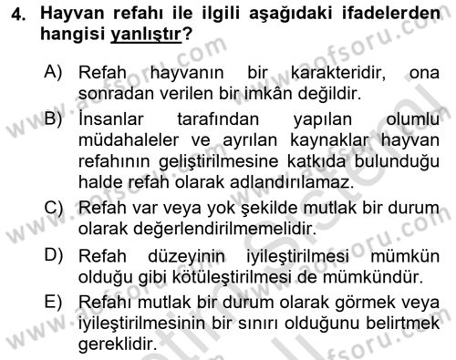 Laboratuvar Hayvanlarını Yetiştirme ve Sağlığı Dersi 2022 - 2023 Yılı Yaz Okulu Sınav Soruları 4. Soru