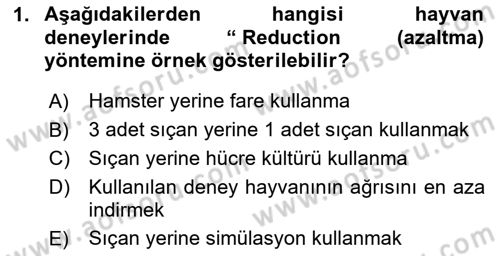 Laboratuvar Hayvanlarını Yetiştirme ve Sağlığı Dersi 2023 - 2024 Yılı (Final) Dönem Sonu Sınav Soruları 1. Soru