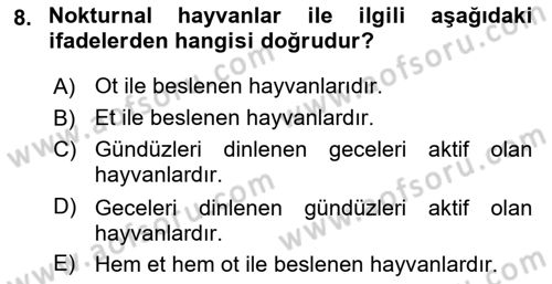Laboratuvar Hayvanlarını Yetiştirme ve Sağlığı Dersi 2023 - 2024 Yılı (Final) Dönem Sonu Sınav Soruları 8. Soru