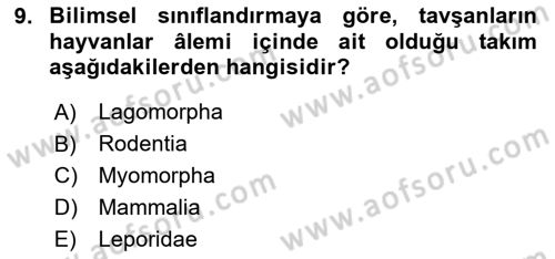 Laboratuvar Hayvanlarını Yetiştirme ve Sağlığı Dersi 2023 - 2024 Yılı (Final) Dönem Sonu Sınav Soruları 9. Soru